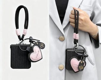Luxus Strohmatte Muster Handytasche mit Herz Strap für Samsung Galaxy Z Flip 7 | Solid Color Woven Texture Z Flip7 Schutzhülle für die Rückseite