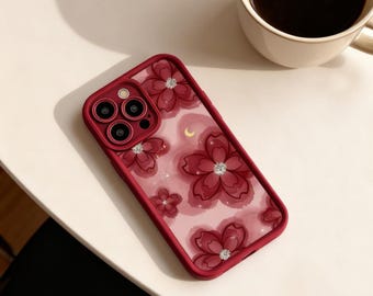 Rote Blumen Handyhülle für iPhone 17 Air 16e 15 Pro Max 14 13 12 11 Plus | Ästhetische Blumen stoßfeste Schutzhülle