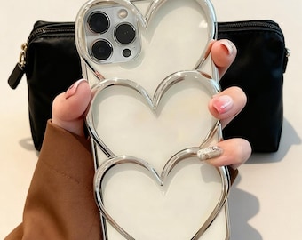 Silber Herz iPhone Hülle Luxus Hohl Liebe Herz Handy Hülle für iPhone 16 15 14 13 12 11 Pro Max Ästhetische Schutzhülle