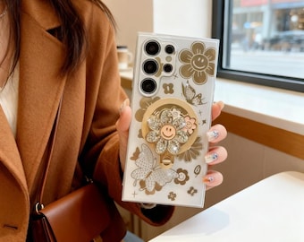 Magnetische Halter Stand Glitter Handyhülle für Samsung Galaxy S25 Ultra S24 S23 S22 Plus Luxus Diamant Stoßfest Glossy Cover