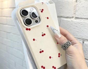 Niedliche Kirsche iPhone Hülle, Cartoon Fruits Silikon Handyhülle für iPhone 11 12 13 14 15 16 17 Pro Max Plus, ästhetische stoßfeste Softcover