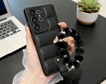 Luxus Daunenjacke Armband Handytasche passend für Samsung Galaxy S26 S25 S24 Ultra S23 S22 Plus S21 FE A Series Hülle