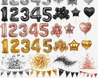 Nummers folieballon, png PNGEgg | Goud zilver nummer ballonnen clipart | Verjaardagsfeestjedecoratie, png | Transparante achtergrond | Digitale download