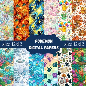 Pokemon Digital Paper Pack | Pokemon  bundle | Scrapbook Paper Bundle | Printable Backgrounds | DIY Craft Supplies