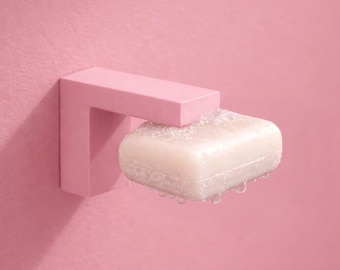 Jabonera magnética de color rosa, fabricada con material sostenible y con una innovadora tapa para el jabón: ¡sujeción súper fuerte!