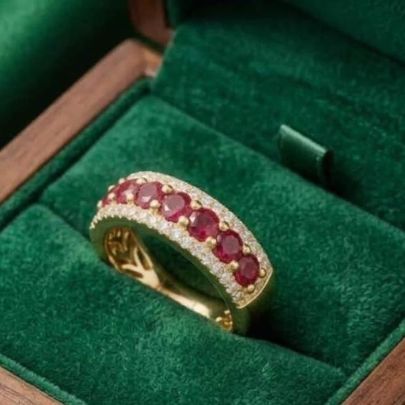 Vintage 14K Gold Red Ruby & Diamond Band Ruby Eternity Ring for Women ...