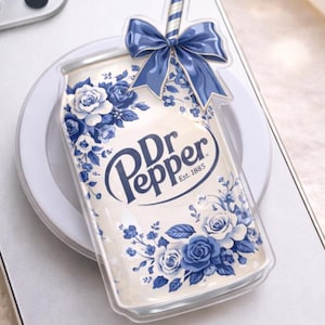 Dr. Pepper Blommor Soda MagSafe Telefongrepp: Söt Kokett Rosett Estetisk Magnetisk Telefonhållare, Blå Vintage Flickig Dryck Gåva, Kindle Hållare