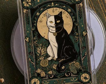 Yin Yang Cat Tarot MagSafe Phone Grip: Vintage Dark Academia Aesthetic Magnetic Phone Holder, Witchy Gothic Cat Lover Gift, Kindle Holder