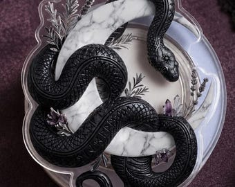 Black Snake Marble Luxe MagSafe Phone Grip: Witchy Gothic Occult Aesthetic Magnetic Phone Holder, Feminine Dark Academia Serpent Gift Kindle