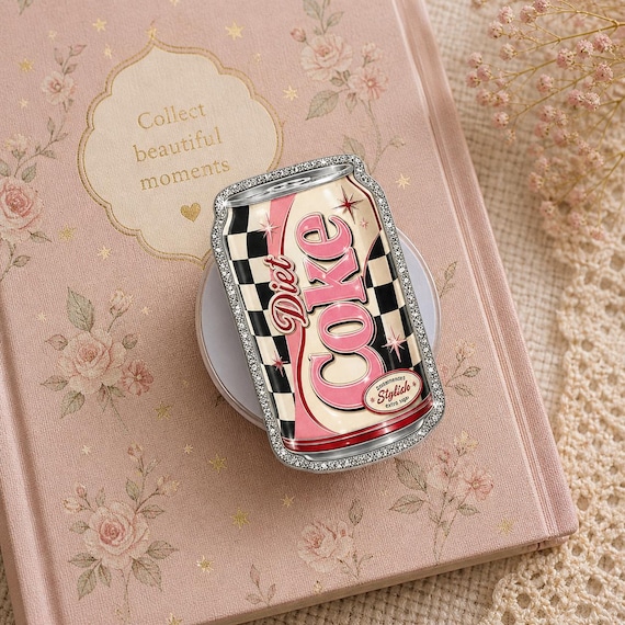 Diet Coke Retro Americana MagSafe Phone Grip: Glitter Coquette Girly Checkered Soda Aesthetic Magnetic Phone Holder, Diner Chic Fridge Cigs