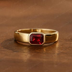 Ruby Ring 925 Sterling Silver, Minimalist Gold Vermeil Ring, Red Gemstone Ring, Dainty Stackable Ring, July Birthstone Jewelry, Gift for Her