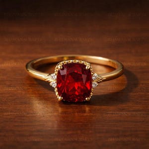 Ruby Ring Cushion Cut Red Gemstone Ring 925 Sterling Silver July Birthstone Ring Dainty Gold Plated Promise Ring Gift for Her