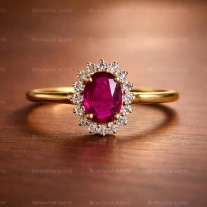 Ruby Halo Ring, Ruby Engagement Ring, July Birthstone Ring, Vintage Style Ruby Ring, 925 Sterling Silver Gemstone Ring, Promise Ring for Her