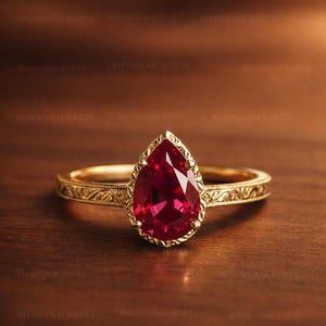 Rubinring, 925 sterlingsilver, päronslipad, vintage-ring i statement-stil, födelsestensring