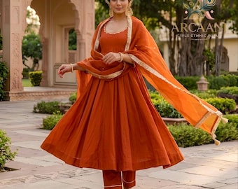 Pakistani Orange Anarkali Gown dupatta 3pc set gown Wedding Gown ,Indian Wedding Wear Suit Partywear Dress,Partywear gown,Long Orange Kurti