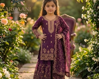 Beautiful Designer sharara suit set for kids, Indian Ethnic Wear, Partywear outfits, Wedding Kids Dress, Indian Wedding Ready To Wear