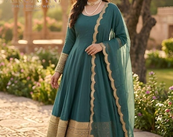 Pakistani Green Anarkali Gown Dupatta 3pc set Gown, Long Kurti ,Indian Wedding wear Suit, Partywear Dresses Women,Wedding Gown Partywear