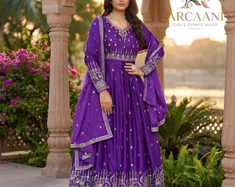 Vestido Anarkali morado pakistaní, conjunto de 3 piezas con dupatta, vestido de novia, kurti largo, traje de boda indio, vestidos de fiesta para mujer.