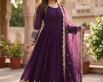 Designer Beautiful Purple Heavy Embroidered Sequence work Salwar Kameez with Dupatta, Purple Party wear Dress, Function wear, Wedding Anarka