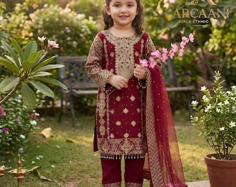 Designer Latest Red Salwar kameez suits for kids, Ready to wear dress, ethnic wear kids, Indian traditional dress kids