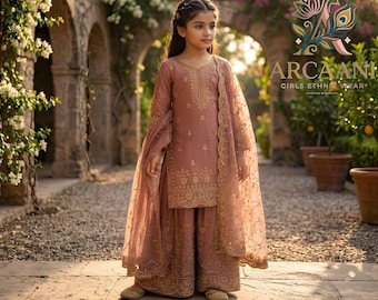 Girls Kurti Sharara Set, Pakistani dress kids,Indian  Ethnic Wear for Kids,Partywear Suits, Sharara Suit