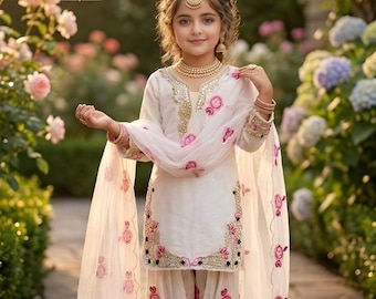 New Traditional White Kid Dress, Girls Traditional wear, Kid Wear, Navratri dress, Ethnic Indian wear, Girl Palazzo,Kids Top-Salwar