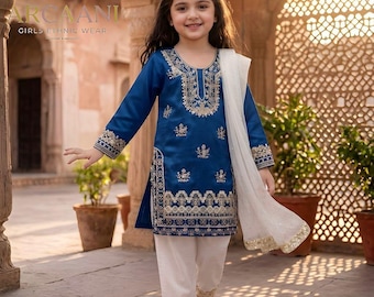 Girls Blue Kurti Palazzo Set,, Pakistani dress kids,Indian Cotton Ethnic Wear,Sharara Suit, Ready to Wear dresses