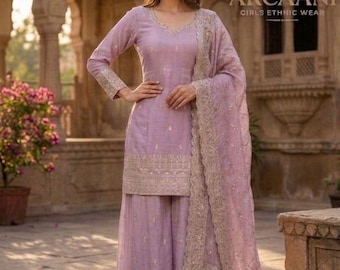 Salwar Kameez rosa bebé, traje de diseñador bordado a mano para mujer, atuendo tradicional, traje para mujer, atuendo de fiesta listo para usar.