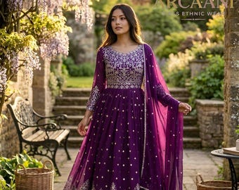 Pakistani Purple Anarkali Gown Dupatta 3pc set Gown Wedding Gown Partywear Gown Long Kurti  Suit Partywear Dr,esses Women,Purple Outfit