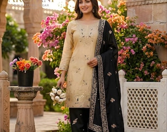 Beautiful Black Designer Embroidered with Sequence Work Salwar Kameez With Dupatta, Black Palazzo,Pakistani Suit, Party Wear, Wedding Suits