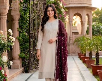 Pakistani White Kurta Palazzo Suit Set , Indian Pakistani Wedding Outfit, Festive Party Wear Dress for Women,Georgette Kurta with Sharara