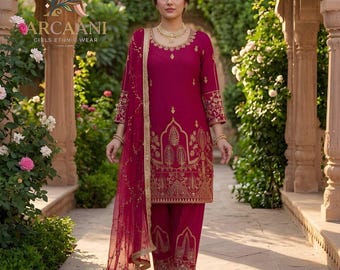 Designer Pink Palazzo Suit For Women With Sequence Embroidery Work,Punjabi Suit,Party Wear Suit,Party Wear Suit Top Sharara Suit 3Pc