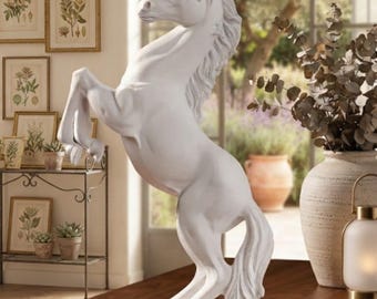 Modern White Rearing Horse Statue, Minimalist Home Decor Sculpture, Elegant Tabletop Figurine, Feng Shui Success Symbol, Gift Idea