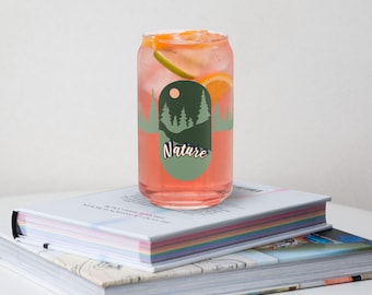 Vaso con diseño de bosque de pinos / Cristalería estética de la naturaleza de 473 ml / Regalo para amantes de la naturaleza para ella o para él / Vaso minimalista con diseño de árbol