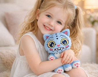 Derpy Tiger Plushie Kpop Demon Hunter Inspired Cute Blue Tiger Toy,Cute Weirdcore Stuffed Animal,Unique Anime Style Plush,Gift for Kpop Fans