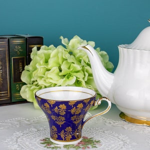 Tazza da tè sostitutiva Aynsley blu cobalto e oro, tazza da tè corsetto in porcellana inglese, regalo di nozze, porcellana sostitutiva, modello 2457