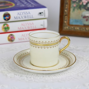 Aynsley Beige and Gold Demitasse Cup and Saucer, English Bone China Demitasse, Replacement China, Vintage China