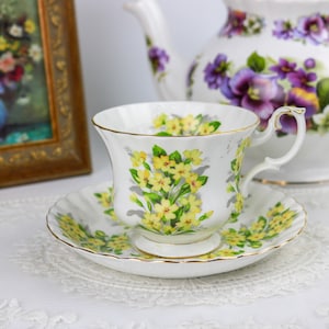 Royal Albert Springtime Series Primrose Teacup and Saucer, English Bone China Tea Cup Set, Afternoon Tea Party, Vintage China