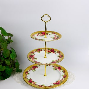 Royal Chelsea Golden Rose 3-Tiered Cake Stand, English Bone China Cake Stand, Replacement China, Vintage Afternoon Tea Party