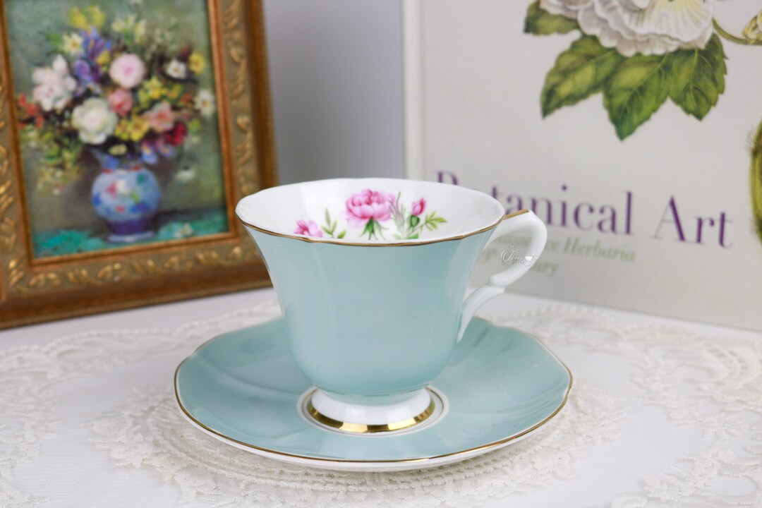 Susie Cooper Pale Blue Floral Teacup and Saucer, English Bone China Tea ...