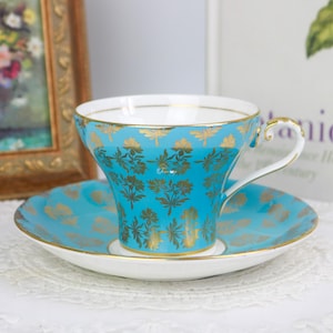 Aynsley China - エインズレイ AYNSLEY ターコイズ コルセット型 カップ＆ソーサー 美品 エインズレイ ボーンチャイナ コルセット ティーカップ