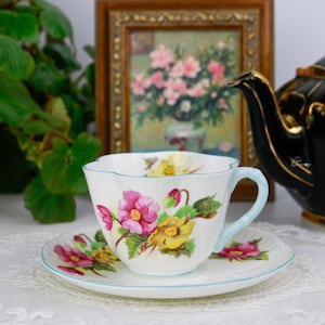 Shelley Begonia Teacup And Saucer, English Bone China Tea Cup and Saucer, Vintage China, Replacement China
