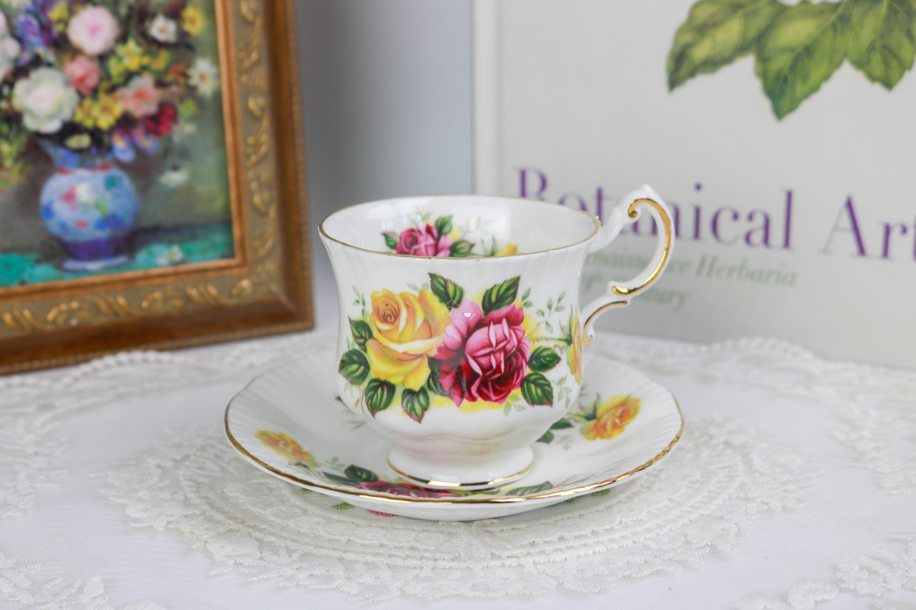 Paragon Demitasse Cup and Saucer With Yellow and Red Roses