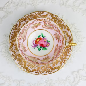 Paragon Pink and Gold Floral Teacup And Saucer, English Bone China Tea Cup and Saucer, Cabinet Teacup and Saucer, Vintage China