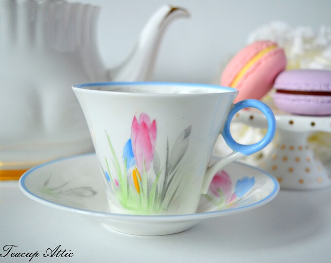 Shelley Art Deco Teacup and Saucer Set With Blue Trim and Etsy