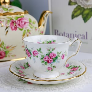 Aynsley Grotto Rose Teacup and Saucer, English Bone China Tea Cup and Saucer