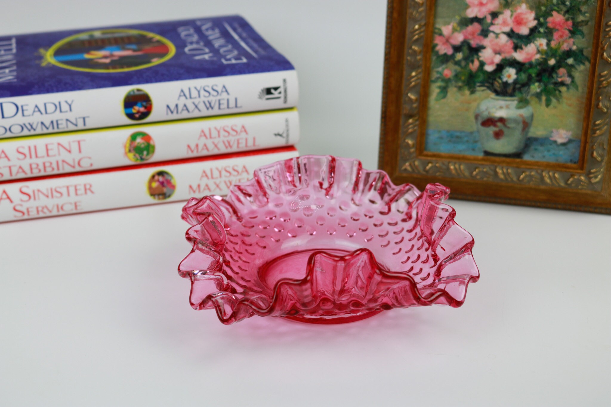 フェントンFenton ホブネイル　 オパールセント　ボンボンディッシュ フェントン レッド オパールセント ホブネイル フリル ボンボン