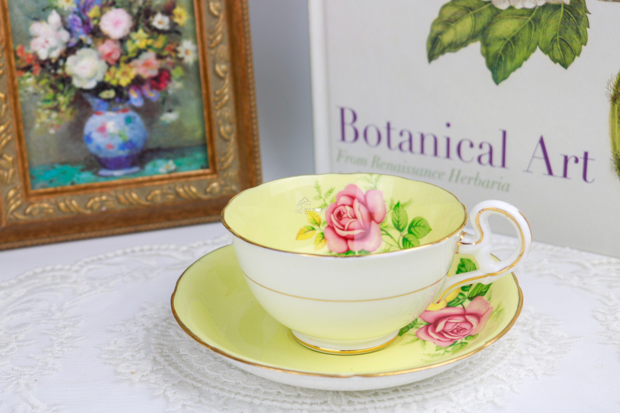 Royal Grafton Yellow Teacup and Saucer With Pink and Yellow Royal Grafton Yellow Teacup and Saucer With Pink and Yellow