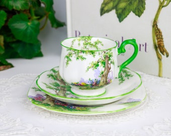Royal Albert Crown China Greenwood Tree Trio, English Bone China Tea Cup and Saucer, Vintage China, Tea Party, Afternoon Tea