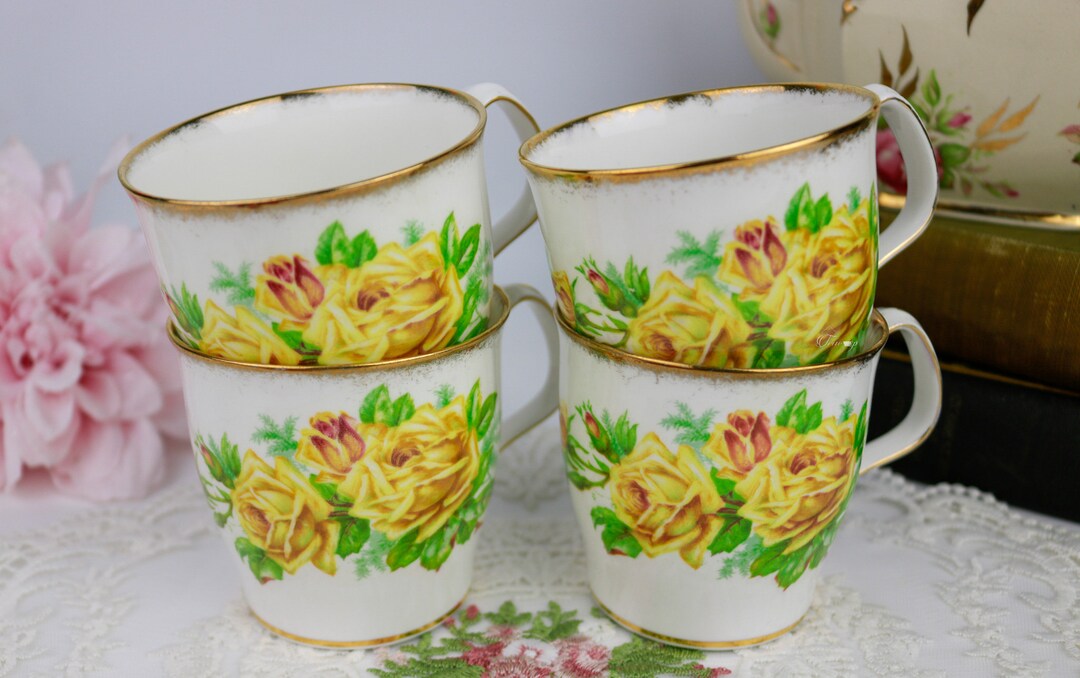 ON SALE Set of 4 Royal Albert Tea Rose Mugs, English Bone China Coffee